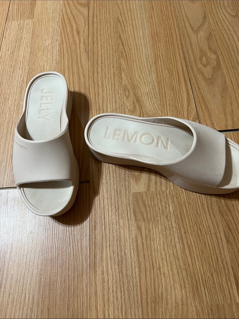 Platform Slide Sandals in Beige - Le Bon Jelly